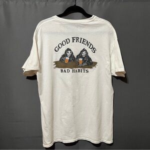 Fresh Vibes Mens Large White Graphic T-Shirt Grim Reaper Good Friends Bad Habits